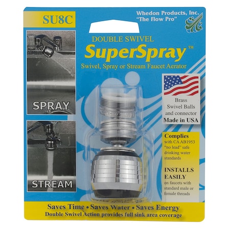 Whedon Whedon Super Spray Dual Thread 15/16 in.- 27M x 55/64 in.-27F Chrome Swivel Sprayrator SU8C